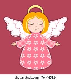 Pink pachwork angel. Vector illustration on the background.
