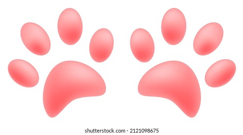 pink of pads of cat paws. Animal paw prints on ground. 3d vector isolated on white background