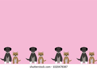 Pink page template with kittens and puppies sitting together