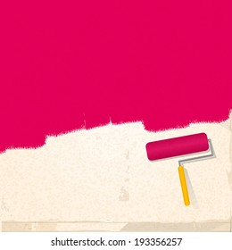 Pink Paint Background with Roller Brush 