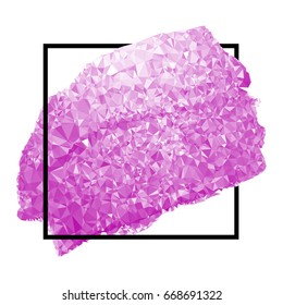 Pink paint in black square. Hand painted style. Purple vector brush stroke. Perfect Low Poly Design for headline, logo and sale banner. Empty space for Text.