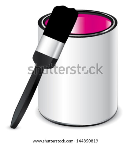 Pink paint and brush. Vector icon.