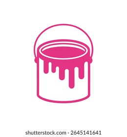 Pink Paint Can with Dripping Paint on White Background Simple Line Art Icon Design Element