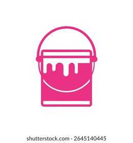 Pink Paint Can Icon with Dripping Paint Isolated on White Background Simple Graphic Design Element