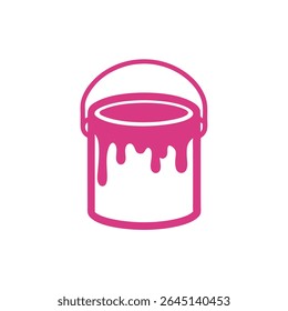 Pink Paint Can Icon with Dripping Paint on White Background Simple Line Art Graphic Design Element