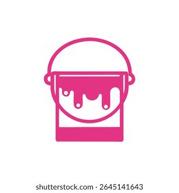Pink Paint Can Icon with Dripping Paint Simple Line Art Design Element on White Background