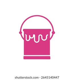 Pink Paint Can Icon with Handle and Dripping Paint Design Element on White Background