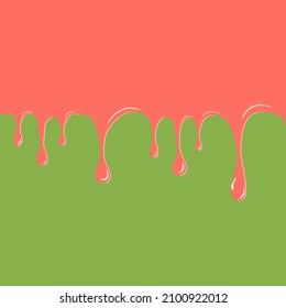 Pink paint dripping Green background. liquid layered colorful painting concept. vector illustration