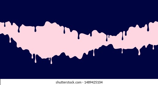 Pink paint dripping on the dark blue wall. Water spill vector background with copy space