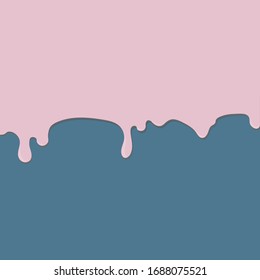 Pink paint or other liquid flows down or drips on a turquoise vector background in pastel colors. For your cartoon style design.