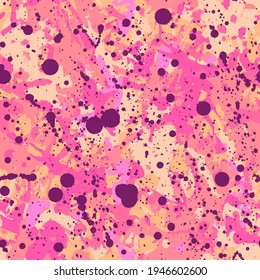 Pink paint seamless pattern, abstract multicolor vector background. Colorful design wallpaper for textile, fabric, wrapping paper.
