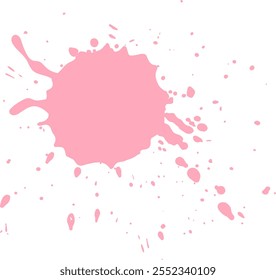 Pink paint splashes and drips on a white background, creating a vibrant, messy pattern with pastel colors.