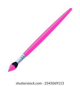 Pink paintbrush with paint on bristles. Art supply, painting, and creativity concept. Flat vector illustration isolated on a white background