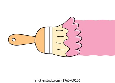 Pink paintbrush with paint stroke isolated cartoon vector