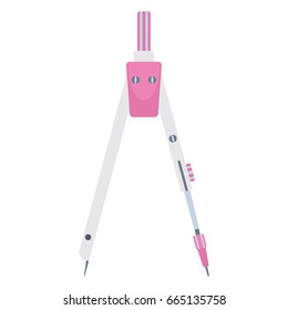 Pink pair of compasses. Drawing compass. Flat vector cartoon illustration. Objects isolated on a white background.