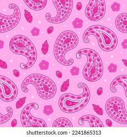 pink paisley seamless pattern. floral print. oriental flowers background. good for fabric, fashion, dress, wallpaper, textile.