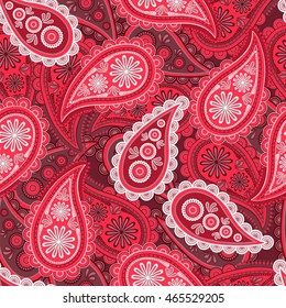 Pink paisley seamless pattern. Indian ornament. Vector illustration.
