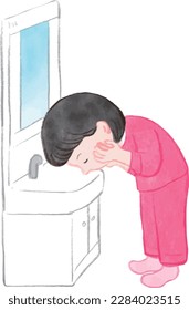 Pink pajama Girl washing face