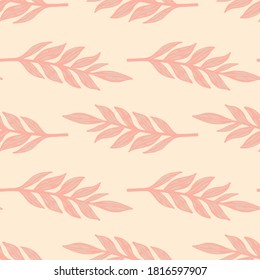 Pink palette seamless floral pattern with leaves branches. Foliage hand drawn silhouettes stylized artwork. Decorative print for wallpaper, textile, wrapping paper, fabric print. Vector illustration.
