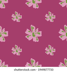 Paleta rosa sin fisuras con elementos de brotes de flores abstractas de doodle. Ornamento botánico creativo. Ilustración bursátil. Diseño vectorial para textiles, tela, giftwrap, papel pintado.