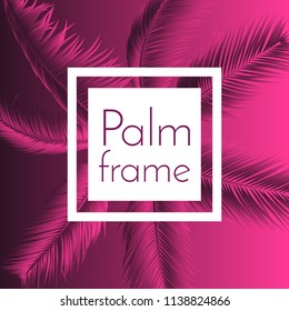 Pink Palm Leaves. Exotic Plants of Coconut. Trendy Branches Set. Vector Tropical Foliage. Botanical Illustration of Jungle Leaf. Pink Palm Leaves for Pattern, Print, Fabric, Textile or Trendy Design