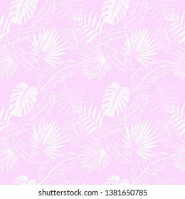 pink palm leaves tropical seamless floral pattern hand drawn sketch