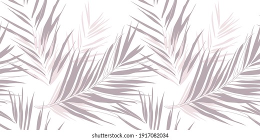 Pink palm leaves tropical summer pattern on white background floral style, seamless repeat vector pattern with soft pastel pink colour, luxury palm tree leaves design for fabric, wallpaper, bedding