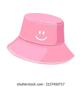 Sombrero de panama rosado aislado de fondo blanco. Sombrero al estilo de las caricaturas. Accesorio para mujeres y hombres. Ilustración vectorial.