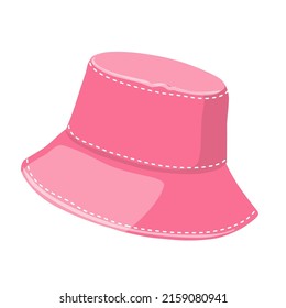 Pink panama hat isolated on white background.  Women's and men's accessory.  Hat in cartoon style. Vector illustration.