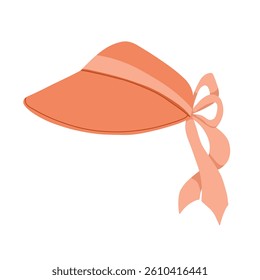 Pink panama vector art. Hand drawn sun visor illustration isolated on white background. Summer panama with a visor that ties in the back.