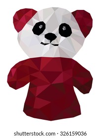A pink panda isolated against white, low poly vector illustration.