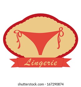 a pink pantie in a colored icon with some text and a ribbon
