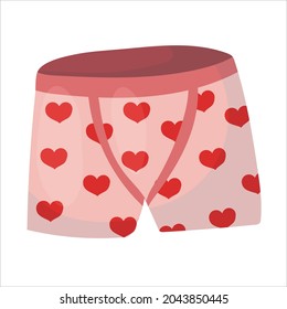Pink panties in hearts. Santa Claus clothes. Bright suit. Christmas decor in cartoon style. Vector illustration isolated on white background.