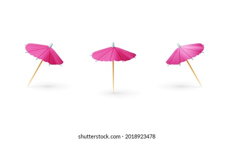 Pink paper 3D cocktail umbrella isolated on white background