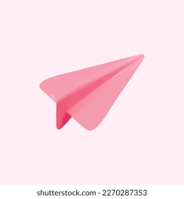 pink paper airplane icon. realistic. isolated. vector illustration