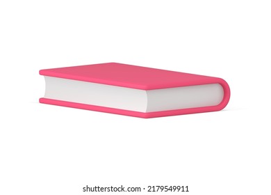 Pink paper book with paper pages glossy cover lying realistic 3d icon vector illustration. Textbook novel business planner notebook guide encyclopedia library literature knowledge academic education