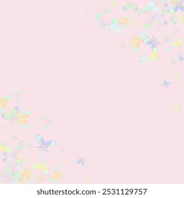 Pink paper butterflies in the wave form on white background.  Abstract blot and butterflies. 