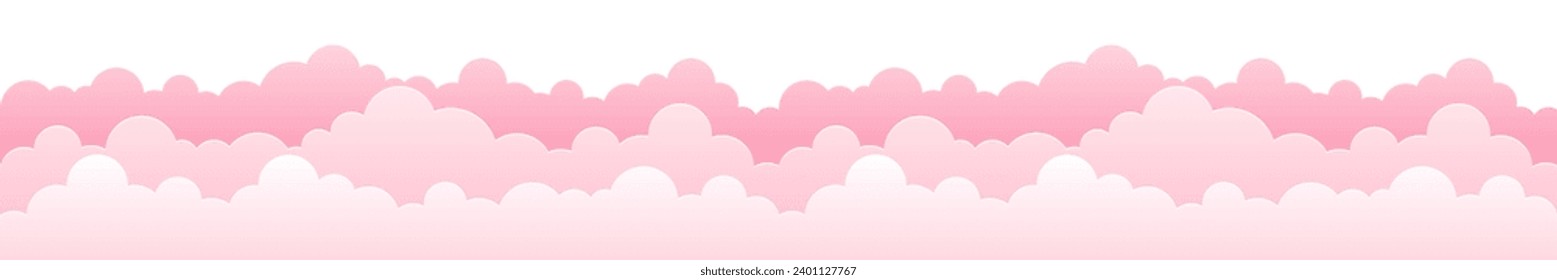 Pink paper clouds. Seamless border for Valentine's Day. Vector.