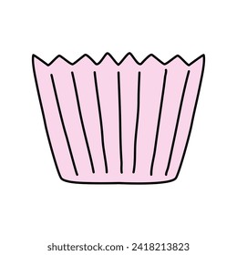 Tubo de papel rosa para muffins o pastelitos, doodle para accesorios de panadería, vector