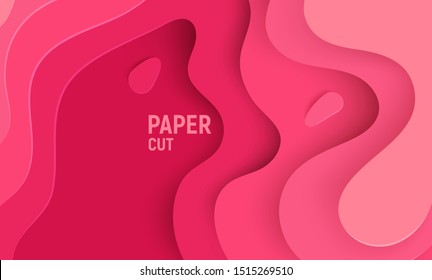 Pink paper cut banner with 3D slime abstract background and pink waves layers. Abstract layout design for brochure and flyer. Paper art vector illustration