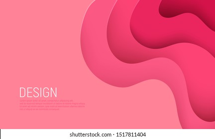 Pink paper cut banner with 3D slime abstract background and pink waves layers. Abstract layout design for brochure and flyer. Paper art vector illustration
