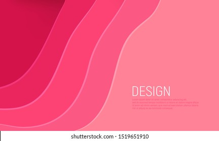 Pink paper cut banner with 3D slime abstract background and pink waves layers. Abstract layout design for brochure and flyer. Paper art vector illustration