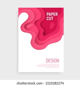 Pink paper cut banner with 3D slime abstract background and pink waves layers. Abstract layout design for brochure and flyer. Paper art vector illustration
