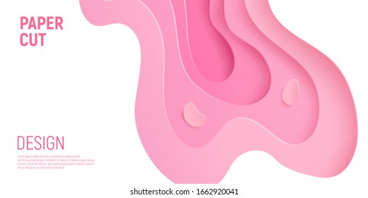 Pink paper cut banner with 3D slime abstract background and pink waves layers. Abstract layout design for brochure and flyer. Paper art vector illustration