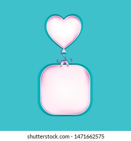 pink paper cut copy space sticker isolated on a turquoise background, square vector illustration