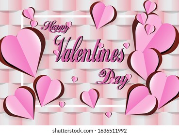 Pink Paper elements in shape of heart put on abstract background. Happy Valentine's Day card design.
