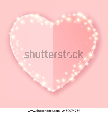 Pink paper hear with a shadow and sparkles, love symbol isolated on pink  background. 3D vector holiday element.