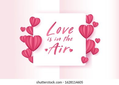 Pink paper heart and empty white card, Valentine's day, Birthday, Anniversary and celebration concept. eps 10 vector.