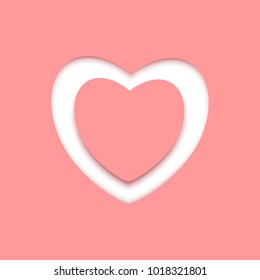 Pink paper heart. Vector heart symbol isolated on white background.