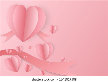 Pink paper hearts on elements gradient background.Symbols of love valentine's day,Greeting card vector design